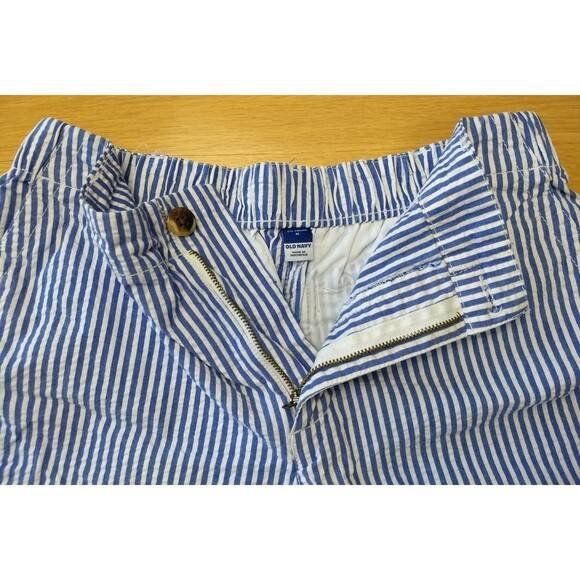 Old Navy OG Chino Womens Shorts Medium Seersucker Blue White Stripes Pockets Zip - Picture 10 of 16